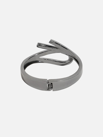 Silver-Plated Stones Studded Bow Cuff Bracelet