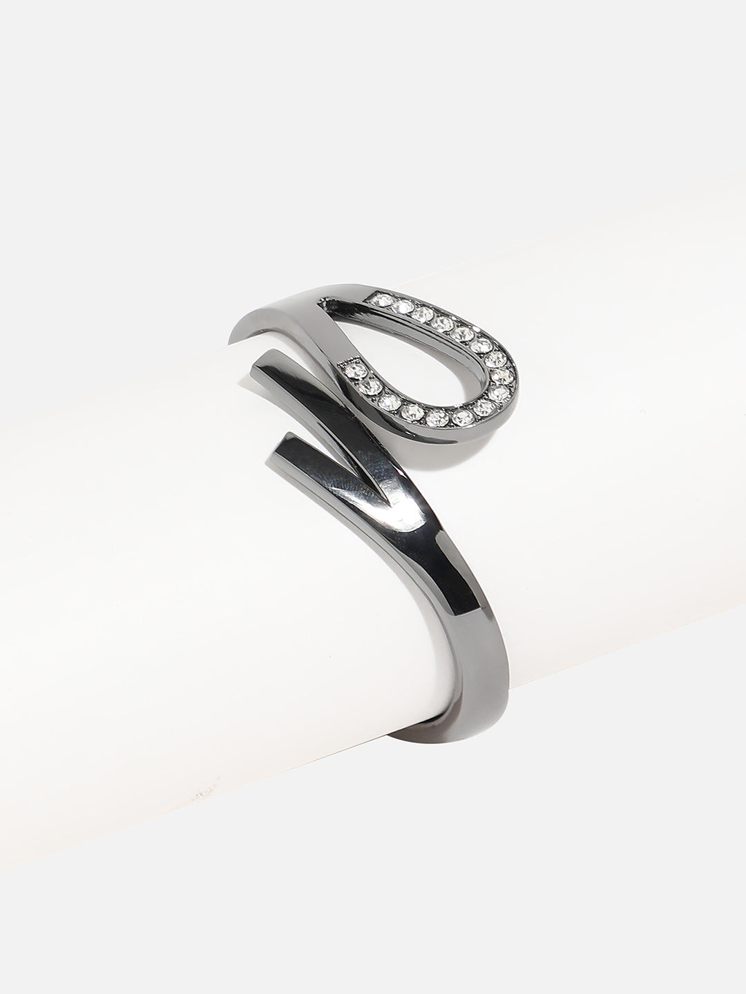Silver-Plated Stones Studded Bow Cuff Bracelet