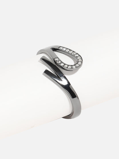 Silver-Plated Stones Studded Bow Cuff Bracelet