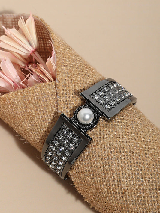 Silver Plated Pearl Drop Cuff Bracelet