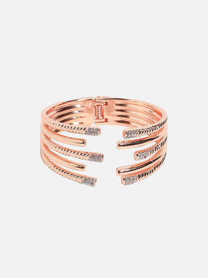 Rose Gold Plated Stone Studded Cuff Bracelet