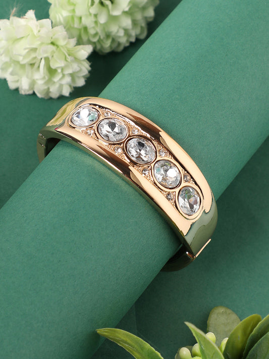 Gold-Plated Stones Studded Maxi Crystal Cuff Bracelet