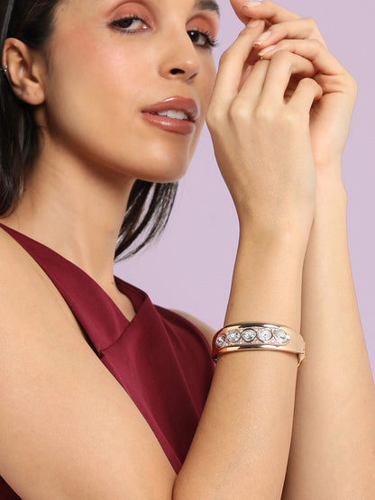 Gold-Plated Stones Studded Maxi Crystal Cuff Bracelet