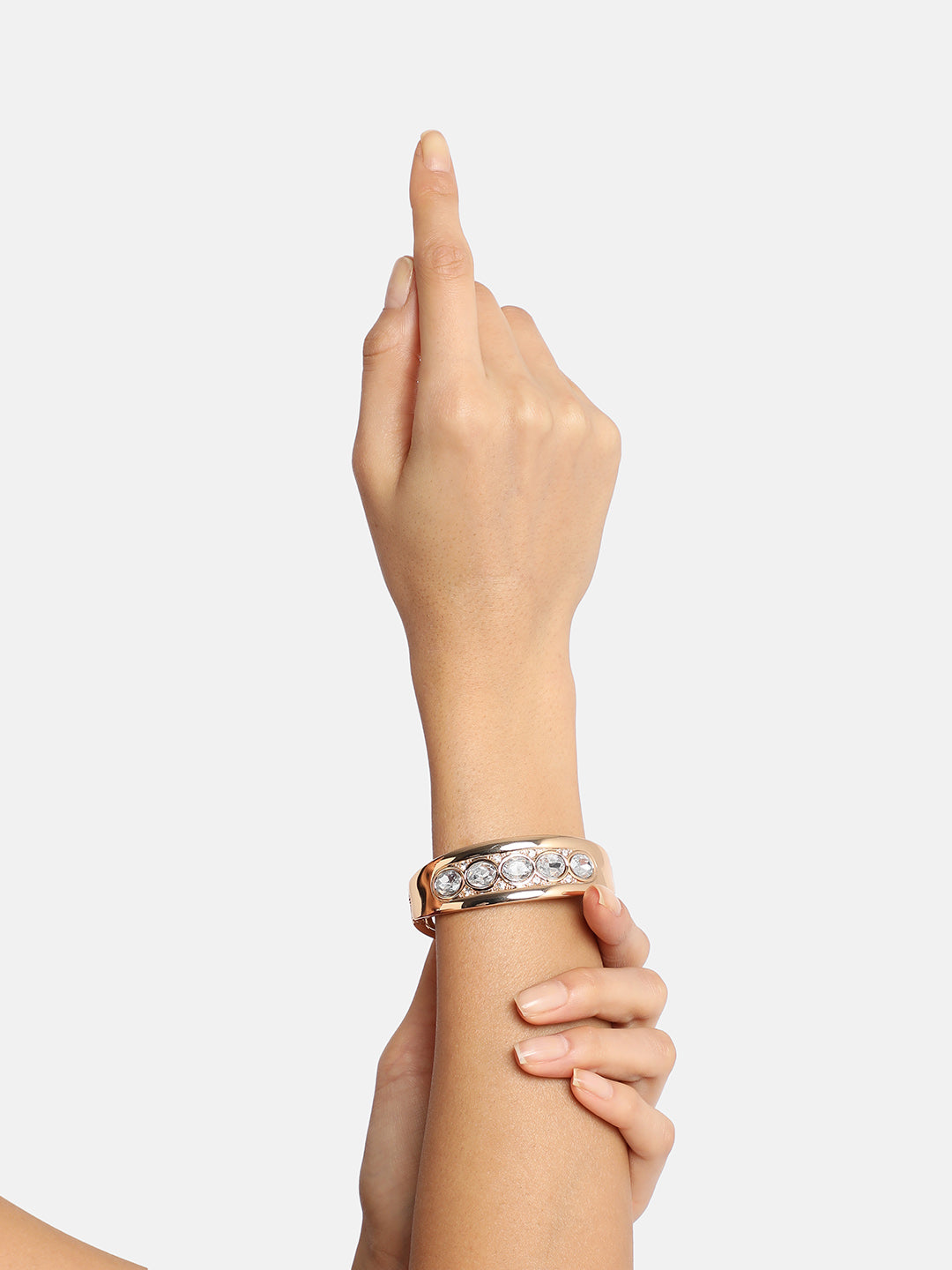 Gold-Plated Stones Studded Maxi Crystal Cuff Bracelet