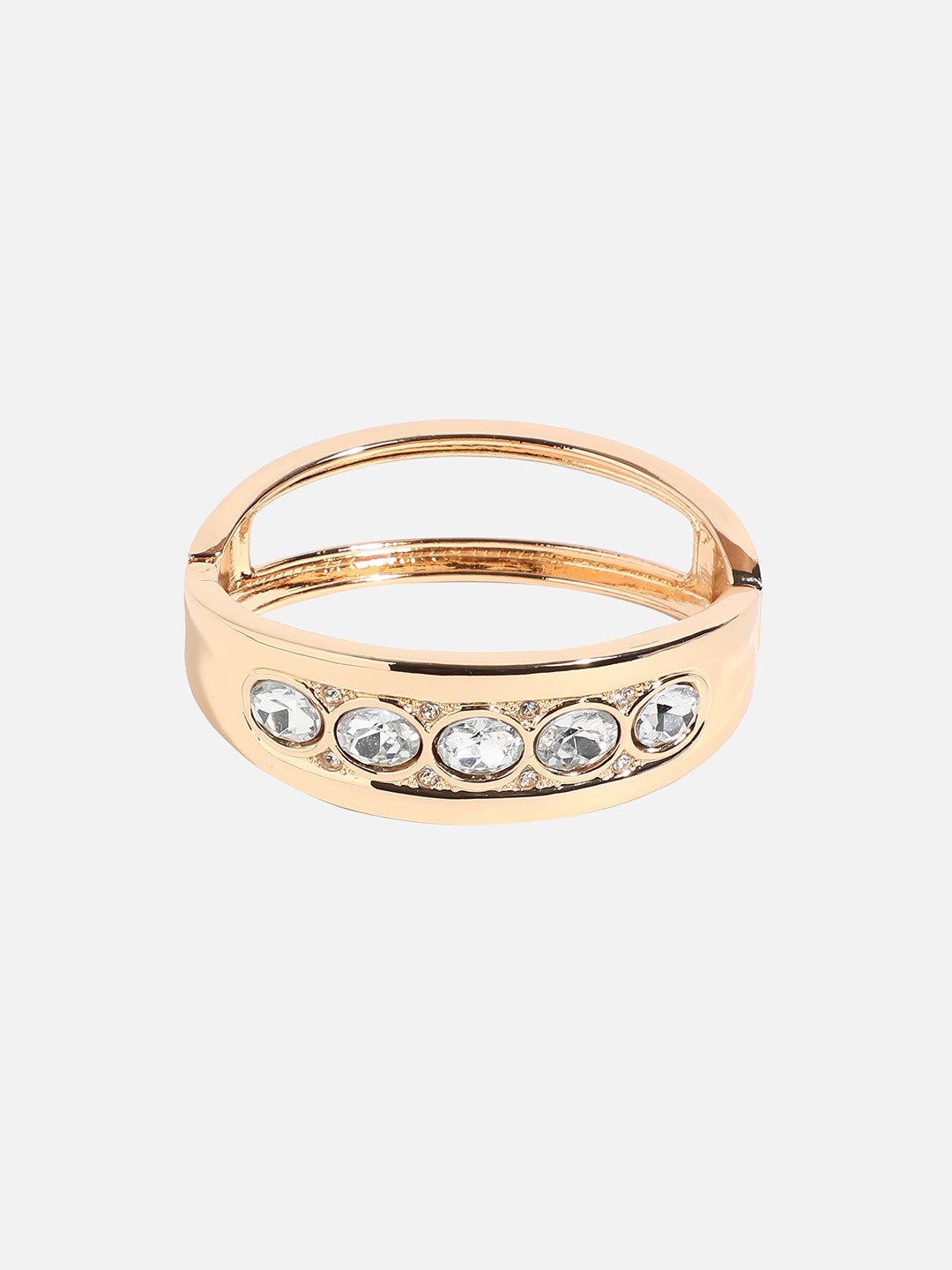 Gold-Plated Stones Studded Maxi Crystal Cuff Bracelet