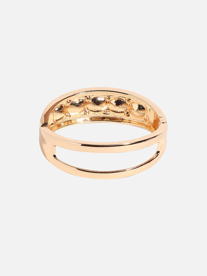 Gold-Plated Stones Studded Maxi Crystal Cuff Bracelet