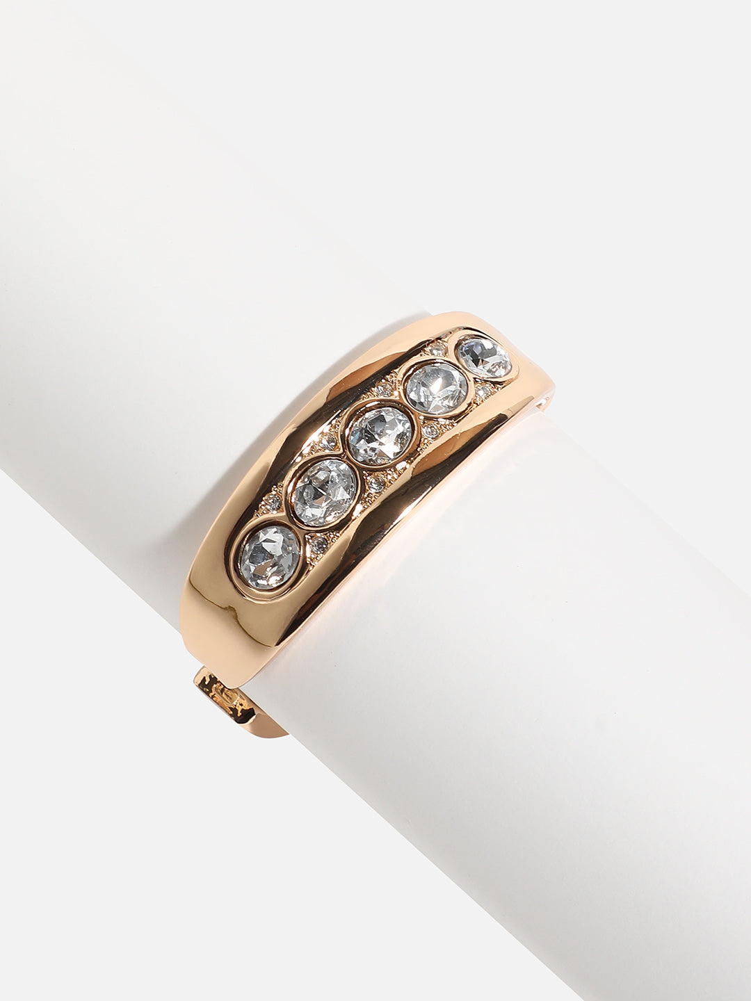 Gold-Plated Stones Studded Maxi Crystal Cuff Bracelet