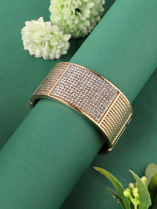 Gold-Plated Stones Studded Cluster Cuff Bracelet