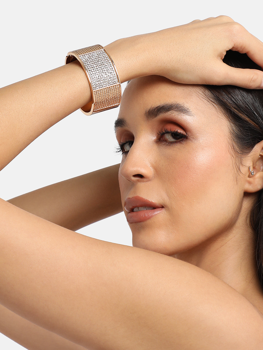 Gold-Plated Stones Studded Cluster Cuff Bracelet