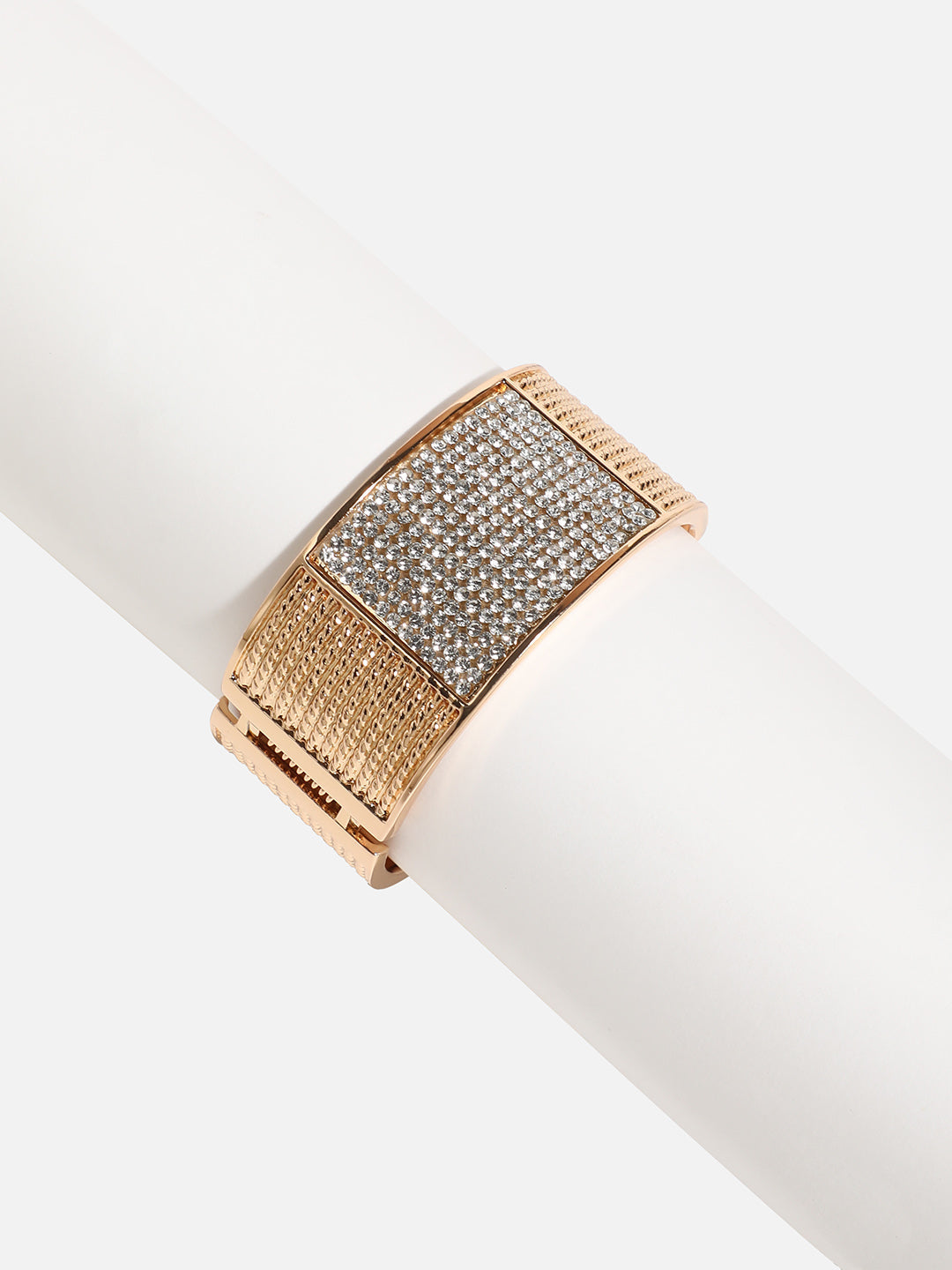 Gold-Plated Stones Studded Cluster Cuff Bracelet