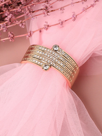 Gold-Plated Stones Studded Lined Cuff Bracelet