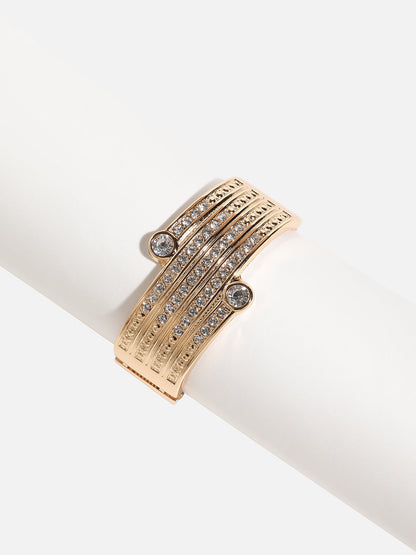 Gold-Plated Stones Studded Lined Cuff Bracelet