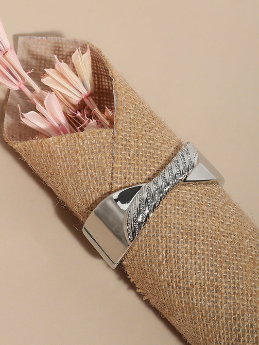 Silver Plated Stone Studded Cuff Bracelet