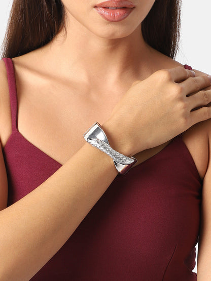 Silver Plated Stone Studded Cuff Bracelet