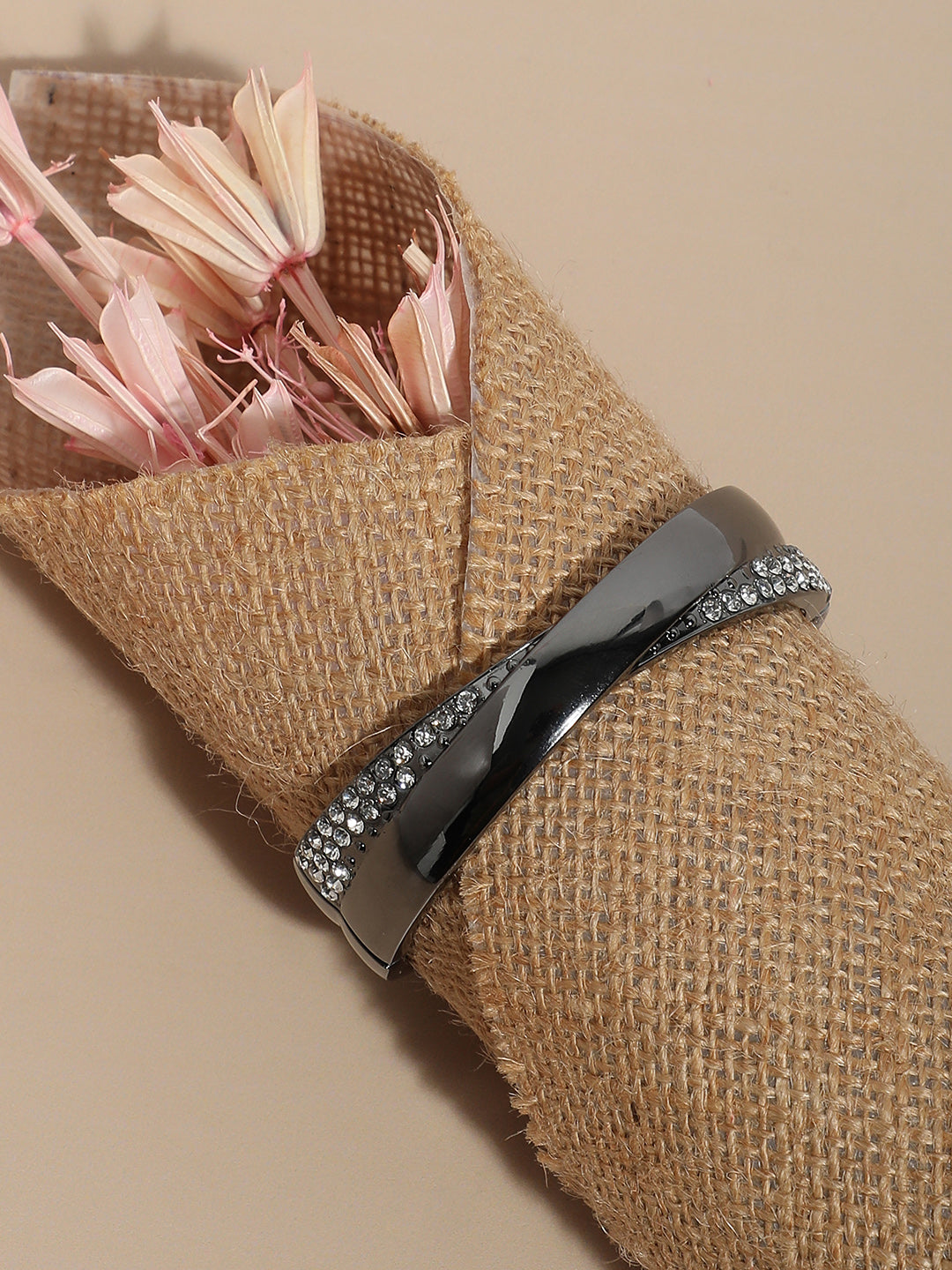 Silver-Plated Stones Studded Twisted Cuff Bracelet