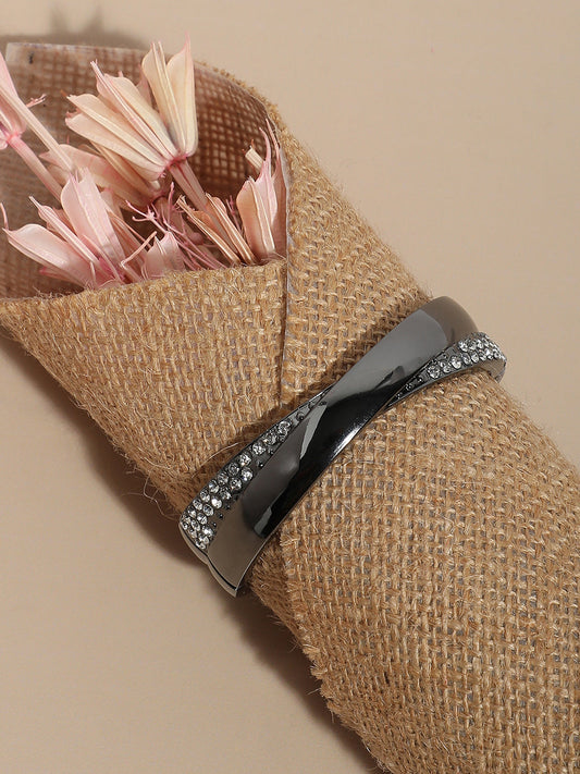 Silver-Plated Stones Studded Twisted Cuff Bracelet