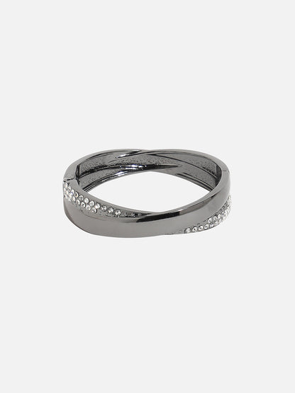 Silver-Plated Stones Studded Twisted Cuff Bracelet