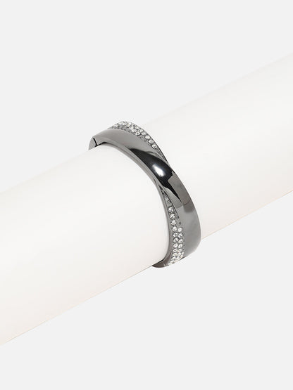 Silver-Plated Stones Studded Twisted Cuff Bracelet