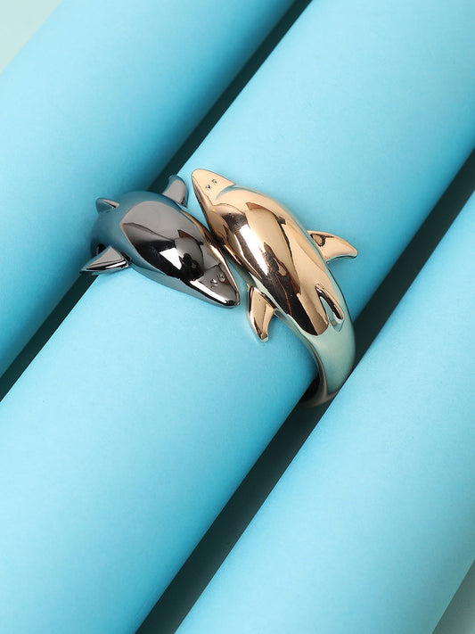 Gold Plated Contrast Whale Cuff Bracelet