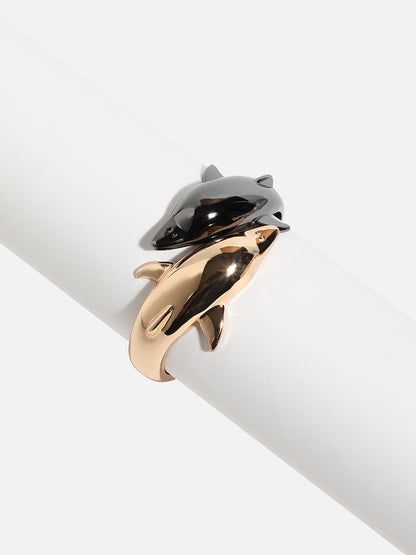 Gold Plated Contrast Whale Cuff Bracelet