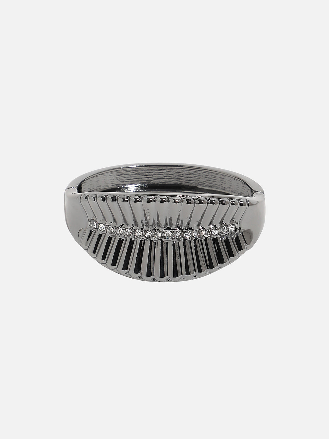 Silver-Plated Stones Studded Leaflet Cuff Bracelet