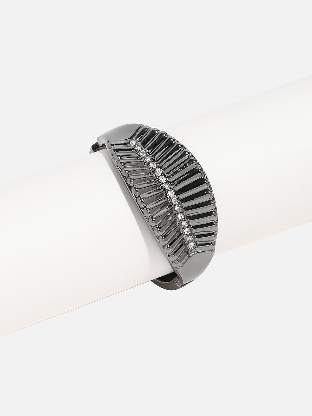 Silver-Plated Stones Studded Leaflet Cuff Bracelet