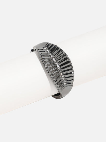 Silver-Plated Stones Studded Leaflet Cuff Bracelet