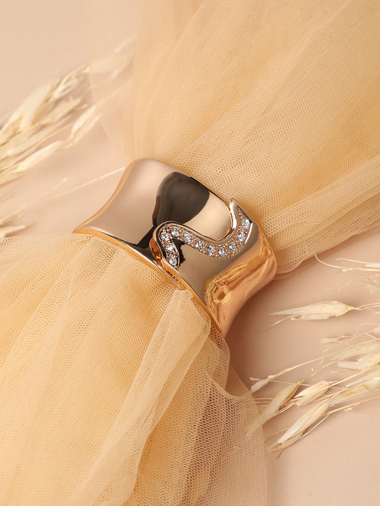 Gold-Plated Stones Studded Overlap Cuff Bracelet