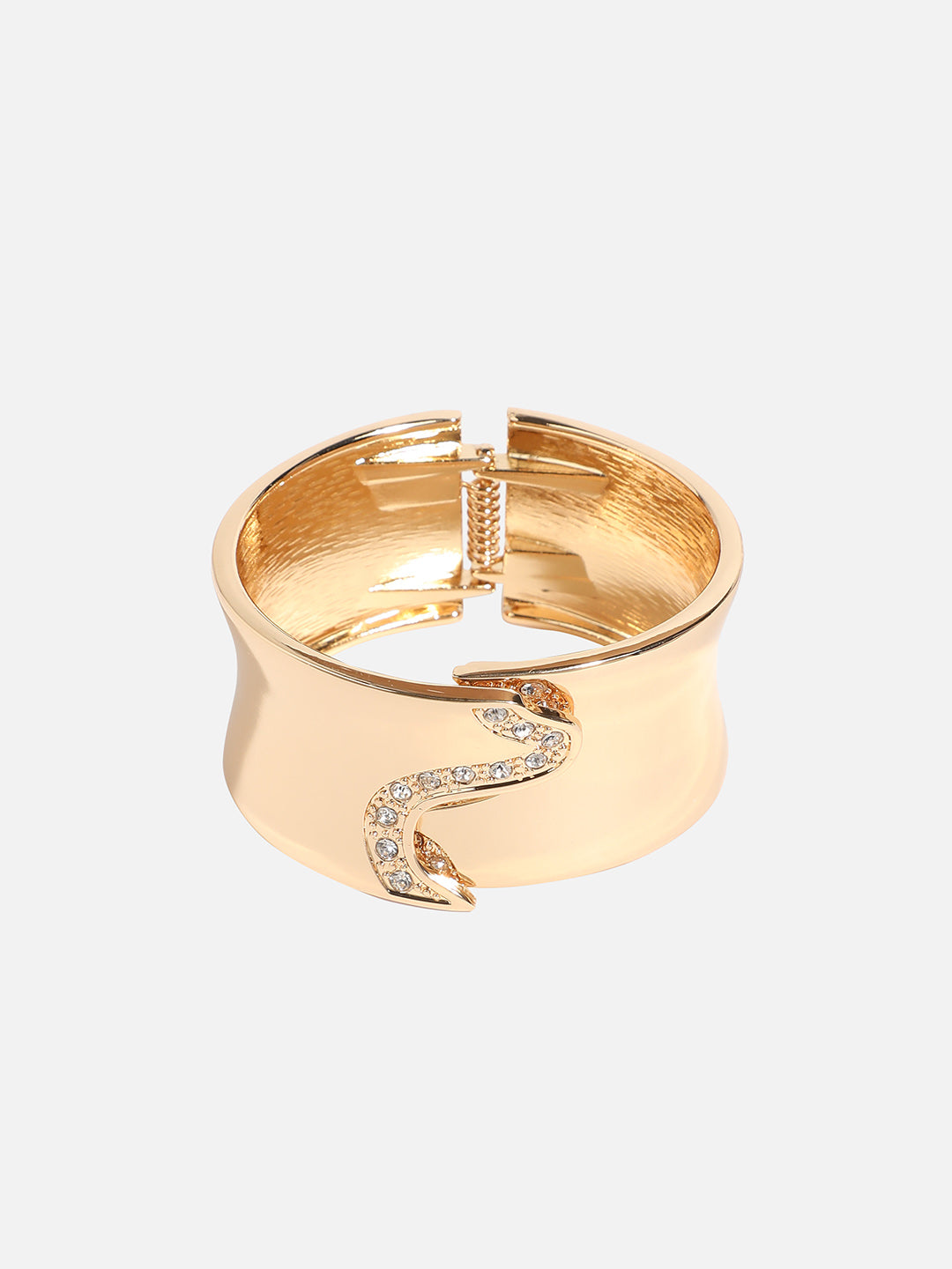Gold-Plated Stones Studded Overlap Cuff Bracelet