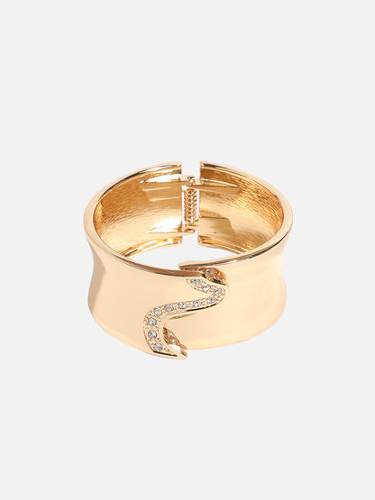 Gold-Plated Stones Studded Overlap Cuff Bracelet