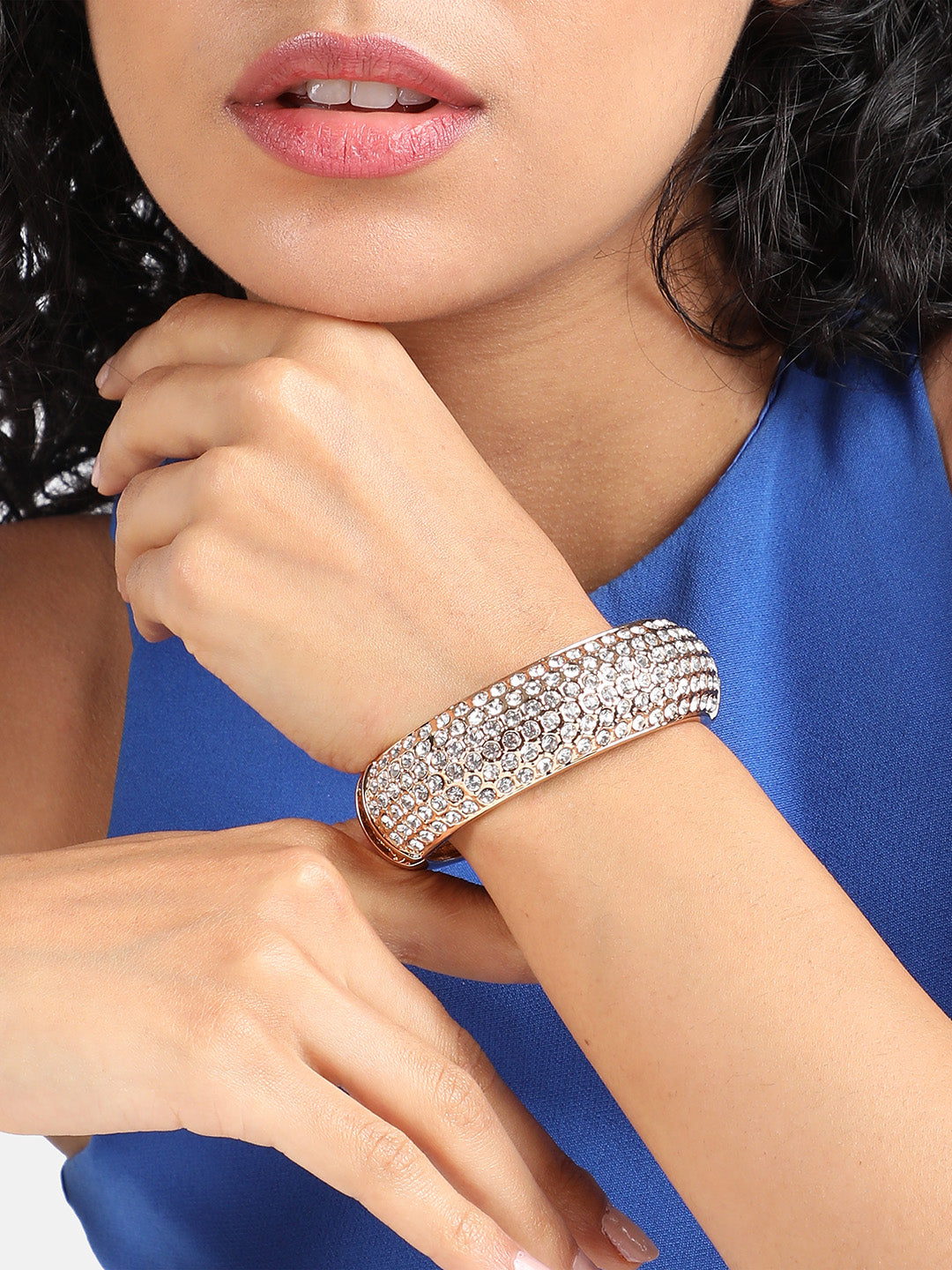 Gold-Plated Stone-Studded Bangle-Style Bracelet