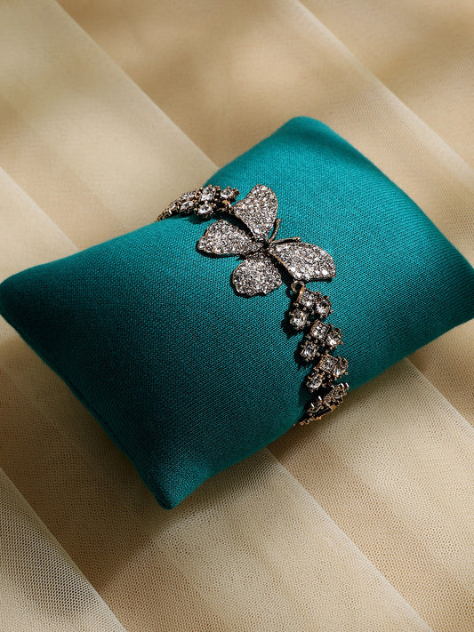 Gold-Plated Crystal Studded Charm Bracelet