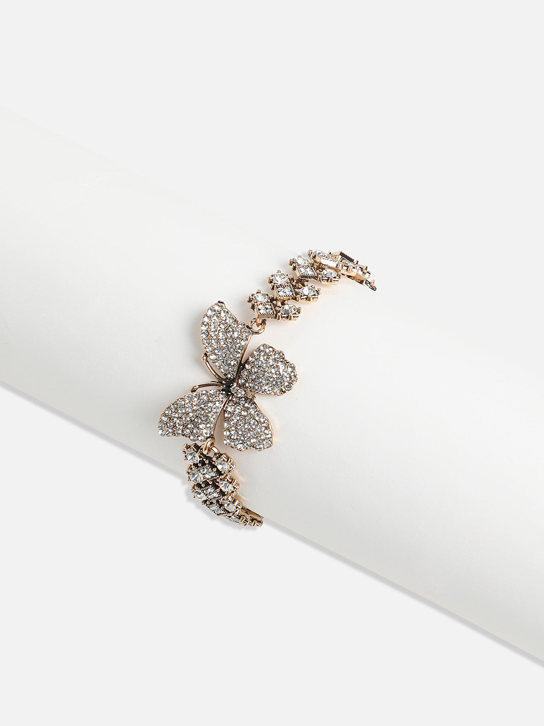 Gold-Plated Crystal Studded Charm Bracelet