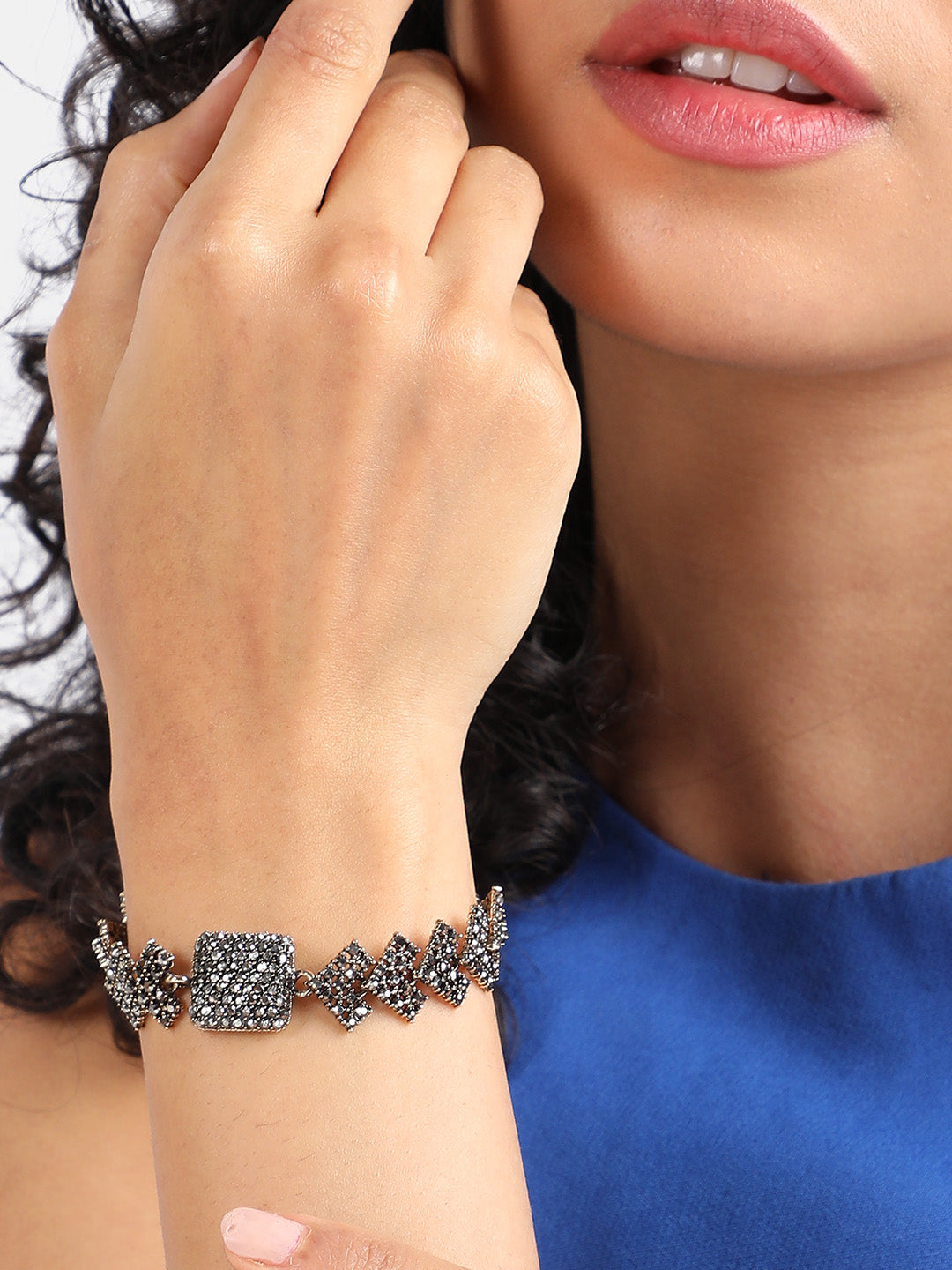 Gold-Plated Stone-Studded Link Bracelet
