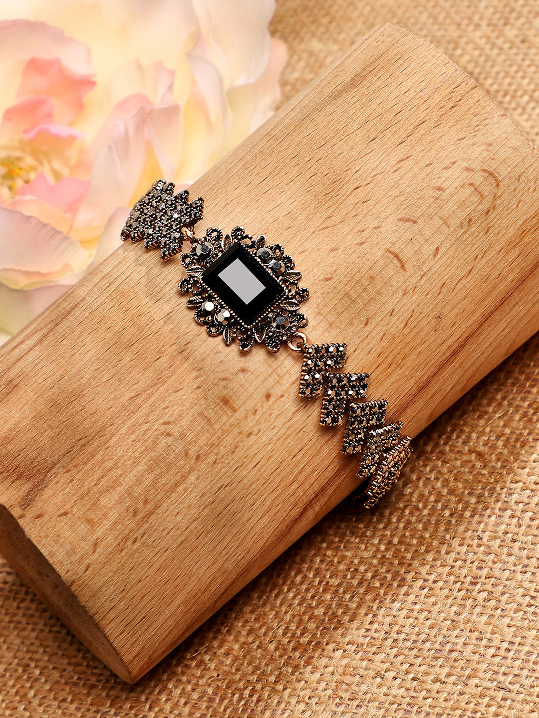 Gold-Plated Crystal Studded Link Bracelet