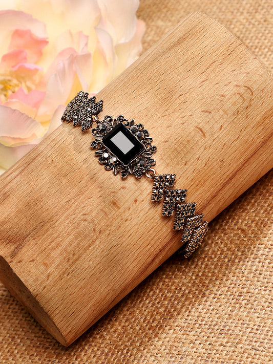 Gold-Plated Crystal Studded Link Bracelet