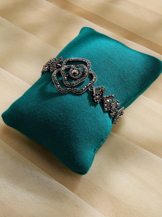Silver-Plated Crystal Studded Charm Bracelet