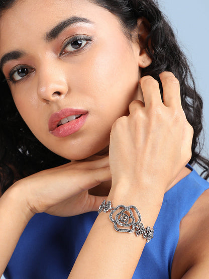 Silver-Plated Crystal Studded Charm Bracelet