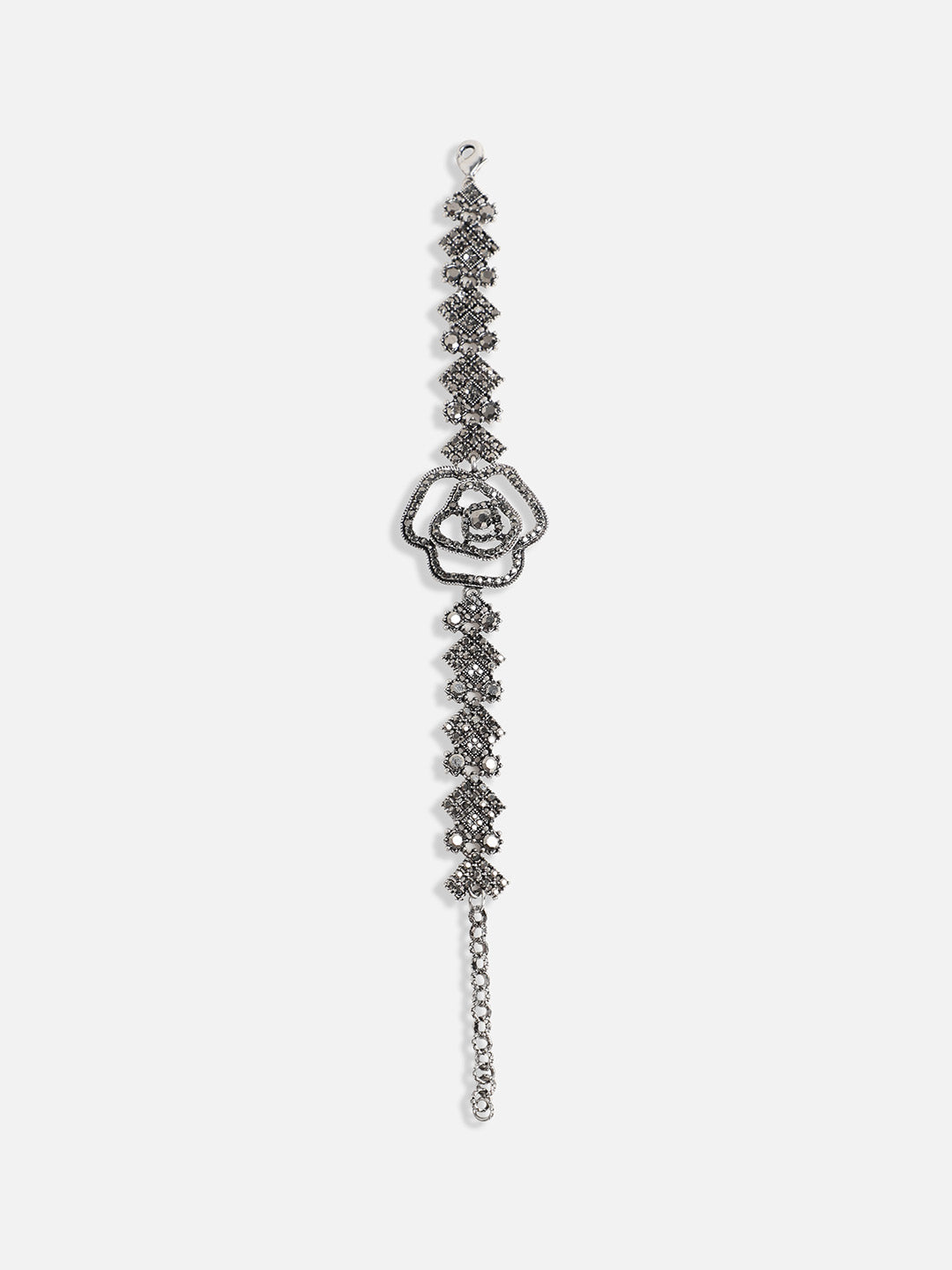 Silver-Plated Crystal Studded Charm Bracelet