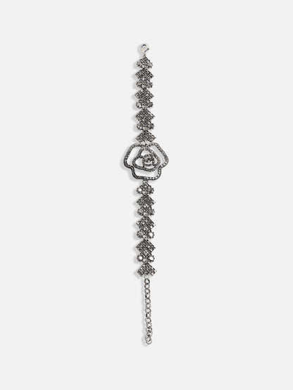 Silver-Plated Crystal Studded Charm Bracelet