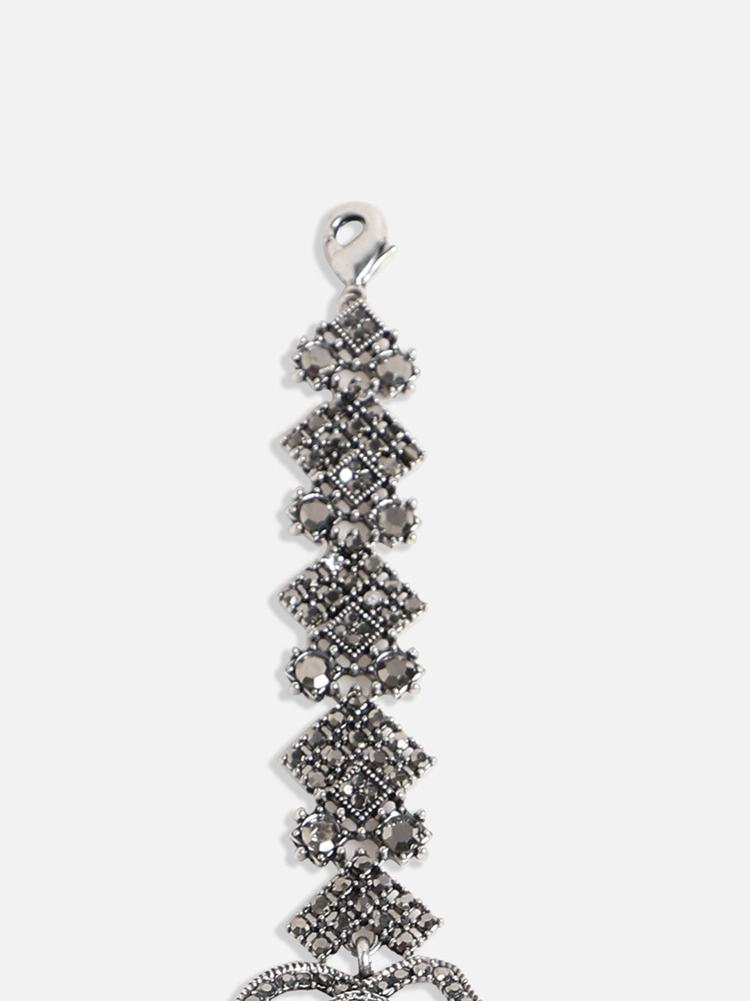Silver-Plated Crystal Studded Charm Bracelet