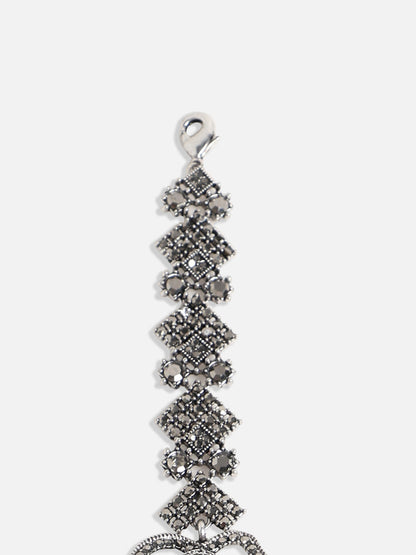 Silver-Plated Crystal Studded Charm Bracelet