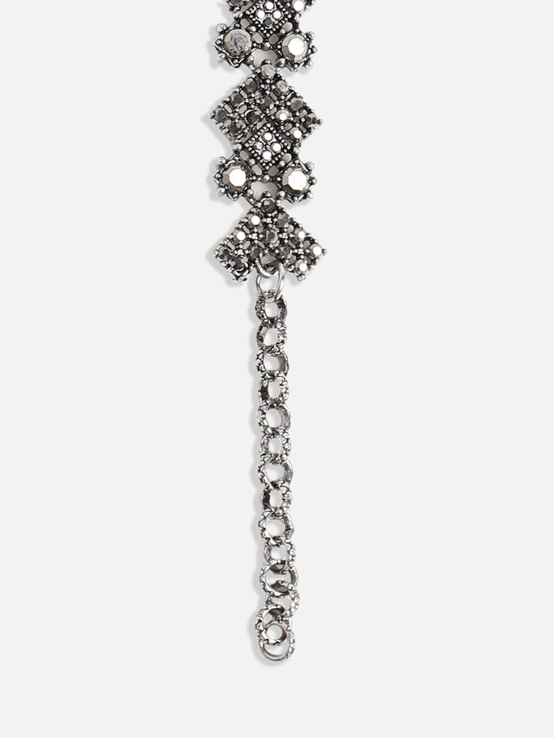 Silver-Plated Crystal Studded Charm Bracelet