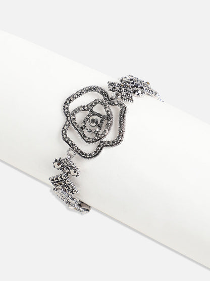 Silver-Plated Crystal Studded Charm Bracelet