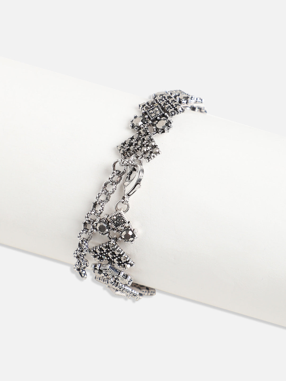 Silver-Plated Crystal Studded Charm Bracelet