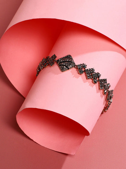 Gold-Plated Crystal Studded Link Bracelet