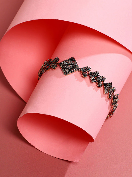 Gold-Plated Crystal Studded Link Bracelet