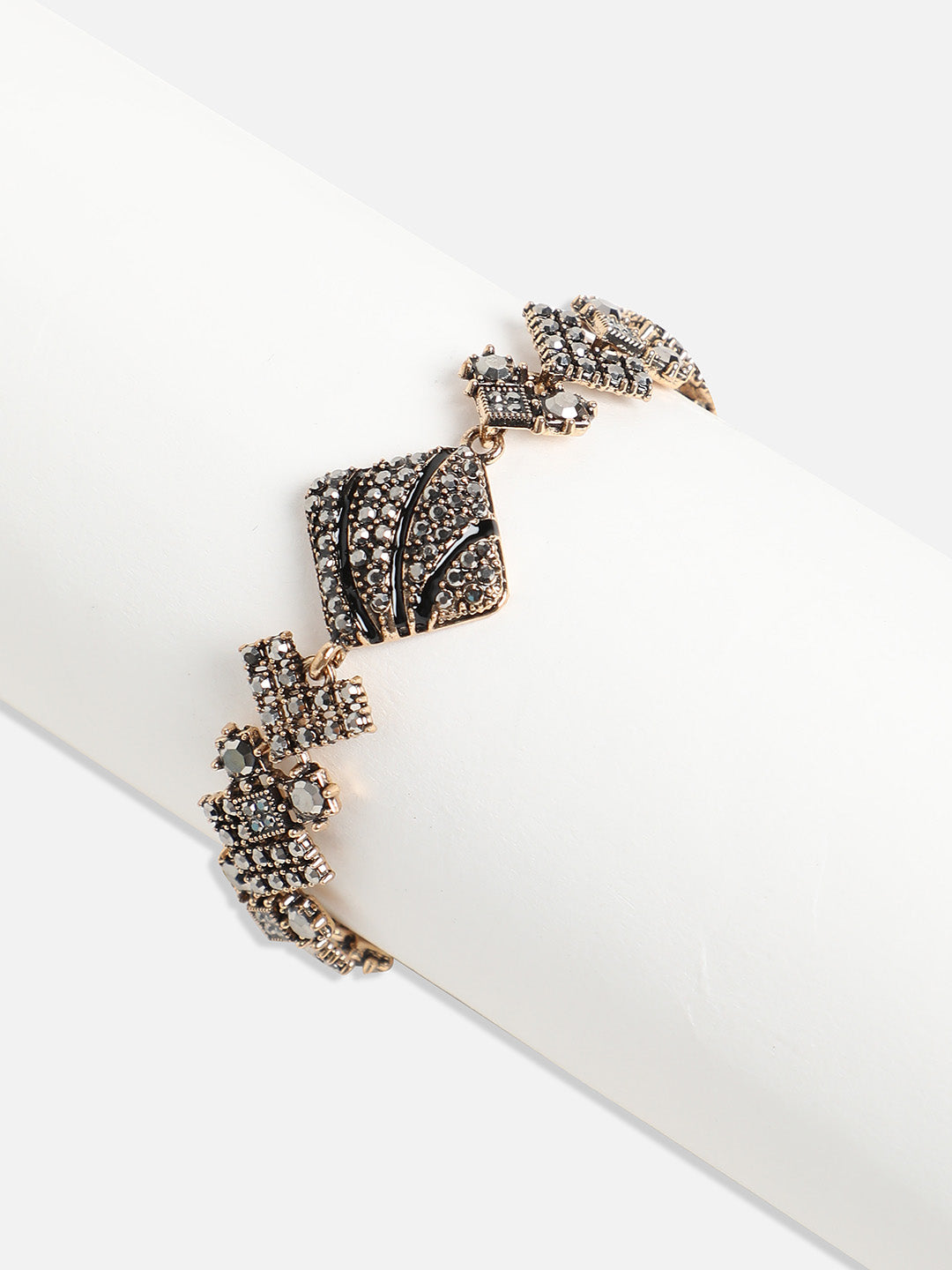 Gold-Plated Crystal Studded Link Bracelet