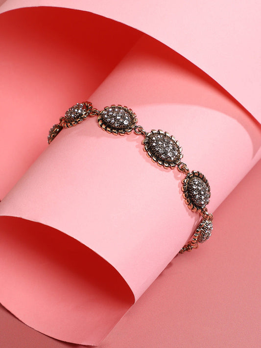 Gold-Plated Crystal Studded Charm Bracelet