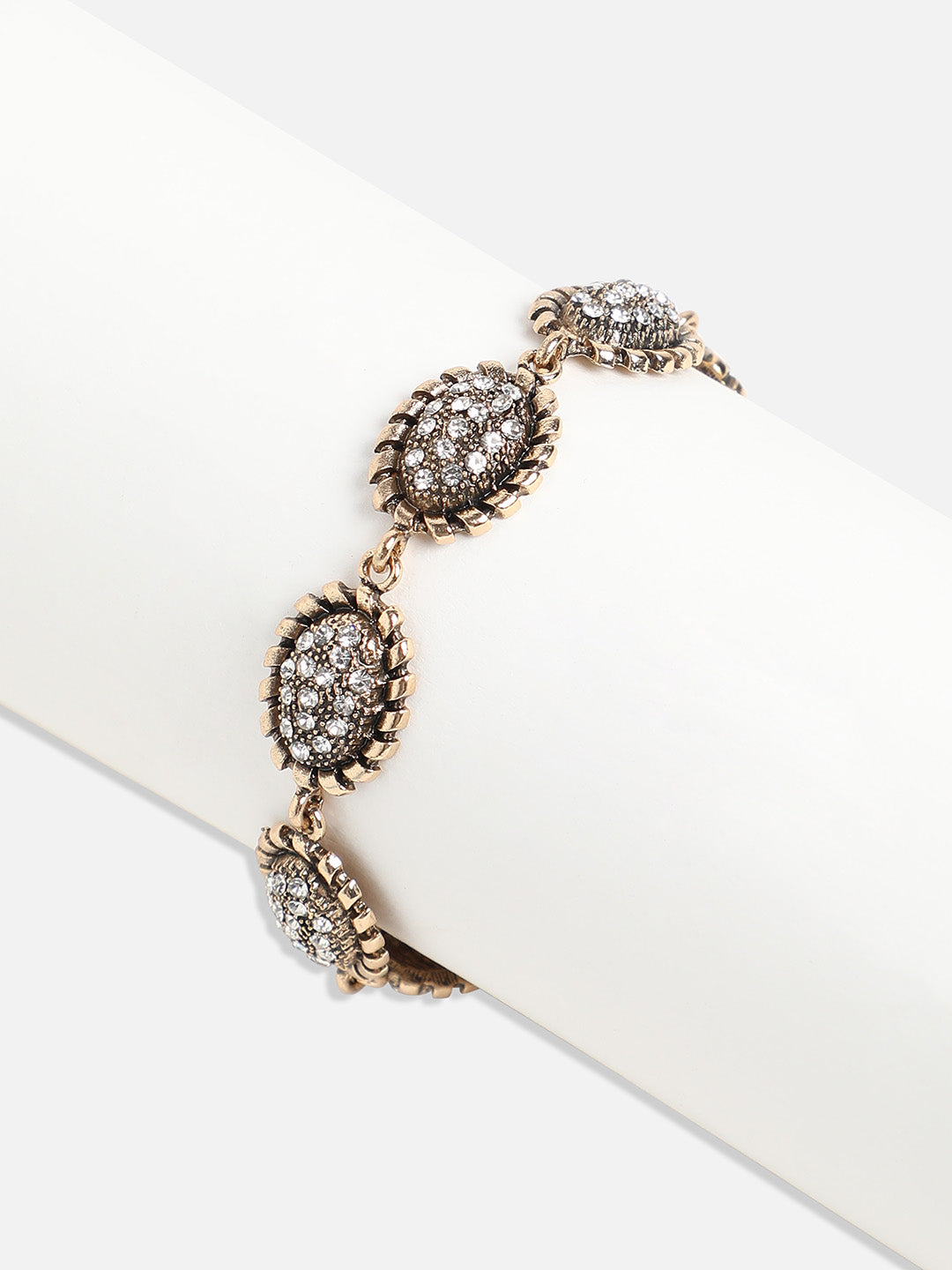 Gold-Plated Crystal Studded Charm Bracelet